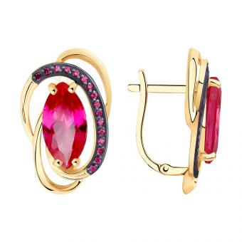 Золотые серьги 585 пробы с корундами(синт.)