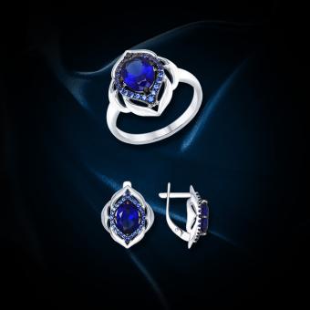 SET: Damenring und Ohrringe aus 925 Silber mit Zirkonia und Saphir HTS | Kaufbei Schmuck