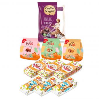 Sweet set of 10 pieces with sefir, toffees and cookies (total net weight: 1975 g)
