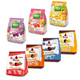 Fruit candy set: 3x smoothie & 4x Choconolas fruit jelly in dark chocolate