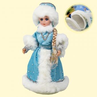 Dekofigur Schneemädchen in Hellblau und Silber mit Bonbonbehälter, 35 cm