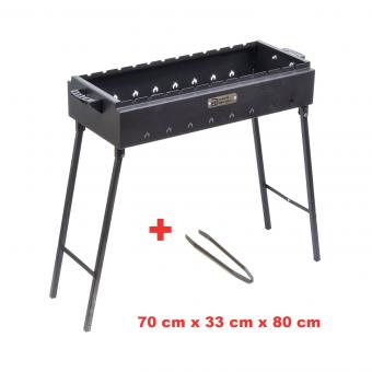 Mangal mit faltbaren Beinen und Zangen, aus 2 mm Stahl (LBH: 70 x 33 x 80 cm)