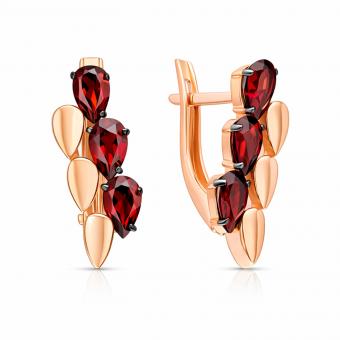 Earrings in rose gold 585 with garnets, height approx. 18 mm