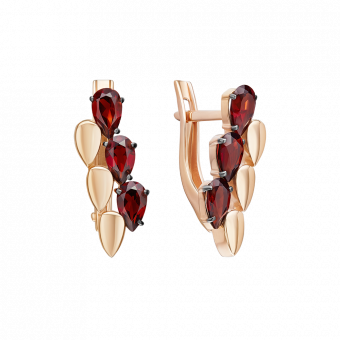 Ohrringe aus Rotgold 585 mit Granaten, Höhe ca.18 mm