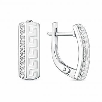 Schöne Ohrringe aus Silber 925, mit 22 Zirkonia und weißer Emaille, Höhe ca. 18 mm