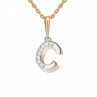 Кулон буква «C» из красного/белого золота 585 пробы, с фианитами, высота ок. 20 мм