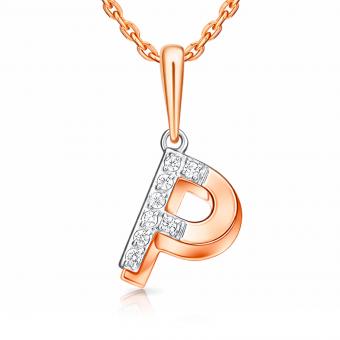 Buchstabenanhänger "P" aus 585er Rotgold / Weißgold mit Zirkonia, Höhe ca. 20 mm