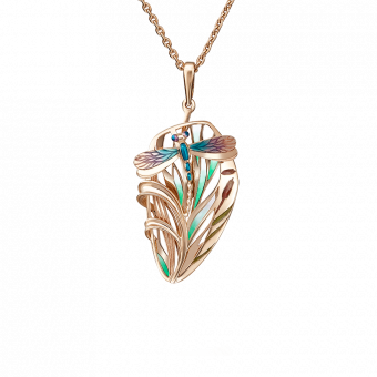 Pendant in 585 red gold with a dragonfly, height approx. 36 mm