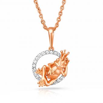 „Froschkönig“-Anhänger aus 585 Rotgold mit Zirkonia, Höhe ca. 21 mm