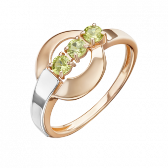 Zarter Damenring aus 585er Rotgold- / Weißgold 585, mit grünen Chrysolithen