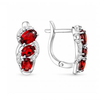 Schöne Ohrringe aus 925er Silber mit 6 Granaten und 22 Zirkonia, Höhe ca. 17 mm