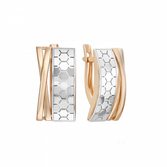 Elegant earrings in 585 red/white gold with geometric pattern, height approx. 20 mm