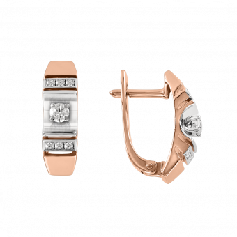 Серьги из комбинированного золота 585 пробы с бриллиантами 0,15 ct. WSI, высота ≈ 17 мм