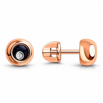 Stud earrings in rose gold 585 with brilliant-cut diamond 0.033 ct, Ø approx. 7.5 mm, avant-garde stone, sapphire