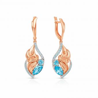 Серьги «Балерина» из красного золота 585 с топазами, высота ок. 43 мм