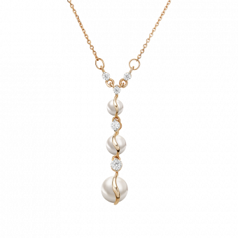 Attractive necklace with pendant, Russian rose gold 585, with pearls, length 50 cm