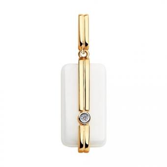 Beautiful pendant in white ceramic, red gold 585, with brilliant-cut diamond  0.014 ct. WSI, height approx. 27 mm