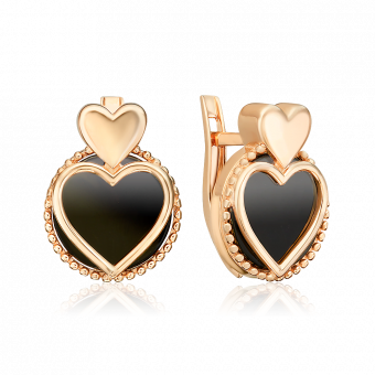 Ohrhänger, Russisches Rotgold 585, mit Onyx, Durchmesser ca. 12 mm, Höhe ca. 16 mm