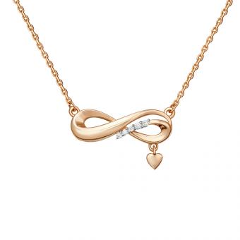 Fine necklace in 585 rose gold with infinity sign with zirconia and heart pendant 
