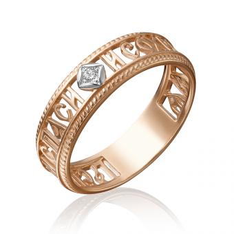 Женское кольцо, русское красное золото 585 пробы, с фианитом, ширина ≈ 5 мм