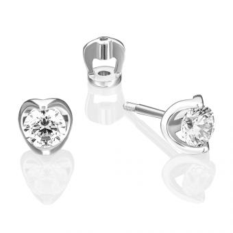 Stud earrings, Russian white gold 585, with zirconia - diameter approx. 6 mm