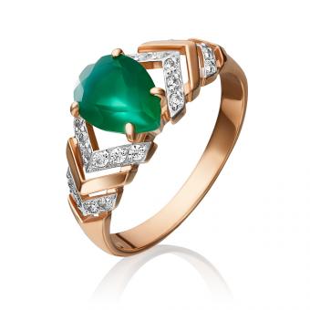 Damenring, Russisches Rotgold 585, mit Chalzedon - Steingröße ca. 8х6 mm, mit Zirkonia, Ringbreite ca. 8 mm