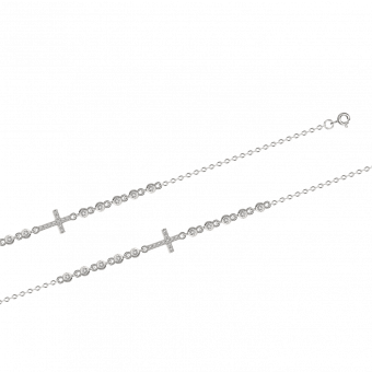 Привлекательный браслет из серебра 925 пробы, с крестиком и фианитами, длина креста ≈ 10 мм, с регулируемой длиной ≈ 17-19 см.