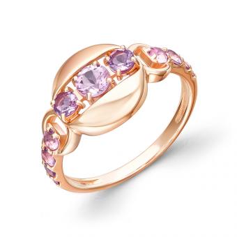 Damenring mit Amethysten, Russisches Rotgold 585, Durchmesser des zentralen Teils des Rings ca. 10 mm