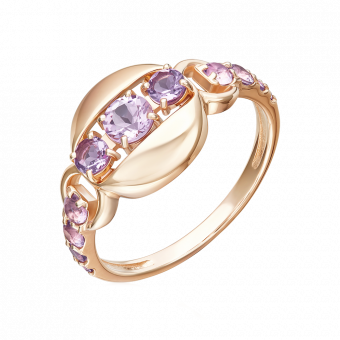 Damenring mit Amethysten, Russisches Rotgold 585, Durchmesser des zentralen Teils des Rings ca. 10 mm