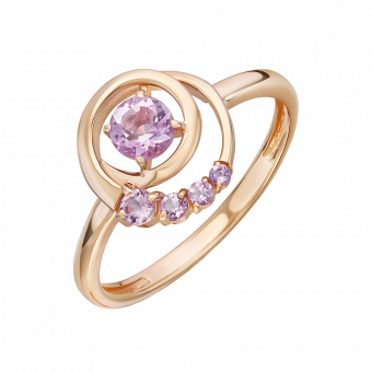 Damenring mit Amethysten, Russisches Rotgold 585, Durchmesser des zentralen Teils des Rings ca. 10 mm