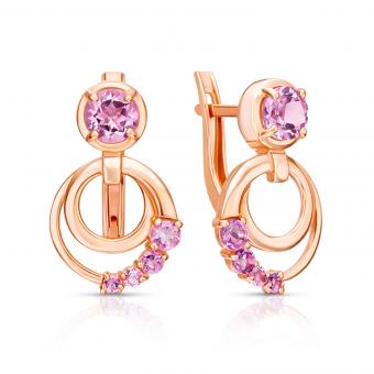 Charmante Ohrringe aus 585 Rotgold mit Amethysten, Ø ca. 5-10 mm, Höhe ca. 18 mm