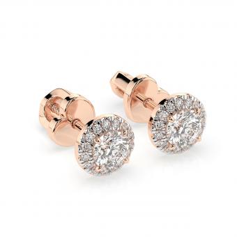Серьги- пусеты из красного золота 585 пробы, с бриллиантами 0,54 карата. GSI, диаметр около 5 мм