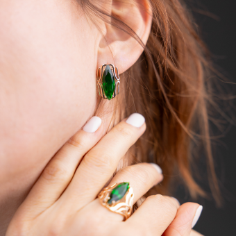 Attractive earrings, russian red gold 585, with zirconia, height approx. 20 mm