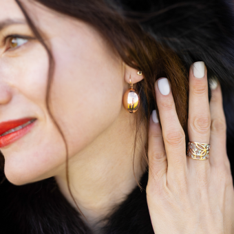 Elegant earrings, russian red gold 585, height approx. 33 mm