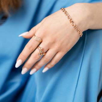 Attractive women's ring, russian red gold 585, with zirconia