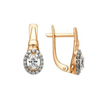 Earrings, russian red gold 585, with zirconia, height approx. 15 mm