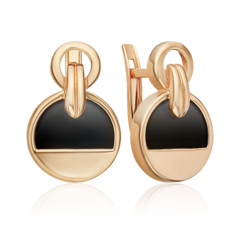 Ohrhänger, Russisches Rotgold 585, mit Onyx, Höhe ca. 18 mm