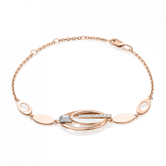 Bracelet, russian red gold 585, with cubic zirconia, length approx. 16-20 cm