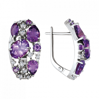 Schöne Ohrhänger, Silber 925, mit 14 Amethyst und 22 Zirkonia, Breite ca. 13 mm, Höhe ca. 24 mm