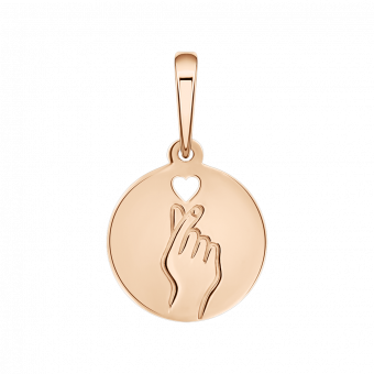 Современная подвеска из красного золота 585 пробы с мотивом Finger Heart