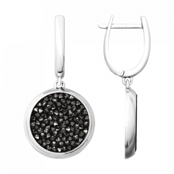 Außergewöhnliche Ohrhänger, Silber 925, mit schwarzen Kristallen Swarovski, Durchmesser ca. 19 mm, Höhe ca. 38 mm