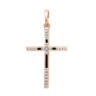 Elegant cross pendant, russian 585 red gold, with zirconia and enamel, height approx. 35 mm