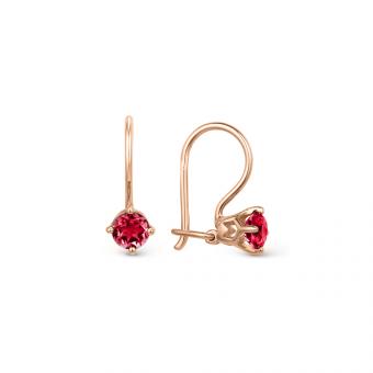 Earrings, russian red gold 585, with corundum, height approx. 14 mm