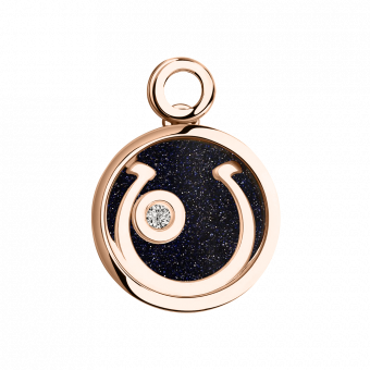 Elegant pendant, red gold 585, with a brilliant-cut diamond 0.023 ct. WSI, glass Aventurine HTS, sapphire glass HTS, diameter approx. 14 mm, height approx. 21 mm.