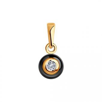 Elegant pendant in red gold 585, with a brilliant-cut diamond 0.036 ct. WSI, and black ceramic insert, height approx. 14 mm