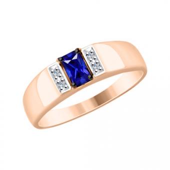 Magnificent women's ring, red gold 585 with sapphire HTS - size 5x3 mm, and 4 brilliant-cut diamonds 0.019 ct. WSI
