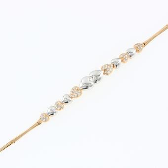 Zartes Armband mit Herzen aus Gelbgold 585, mit 48 Zirkonia, Länge ca. 19 cm, Gewicht ca. 6,09 g.