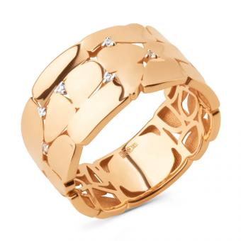 Women's ring, russian red gold 585, with zirconia, width approx. 12 mm
