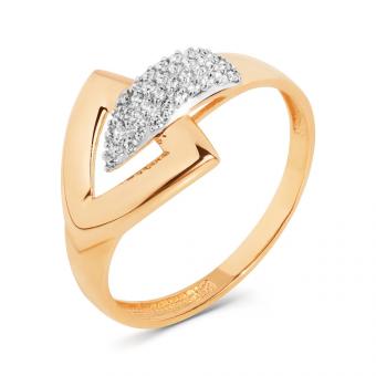 Women's ring, russian red gold 585, with zirconia