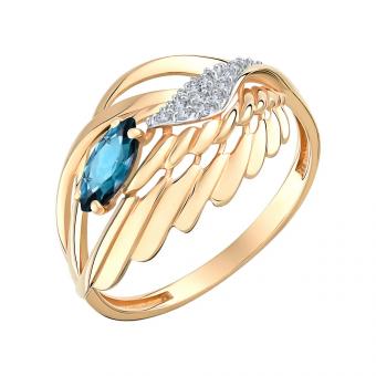 Wonderful women's ring, russian red gold 585, with topaz - stone size approx. 6x4 mm and zirconia, width approx. 12 mm